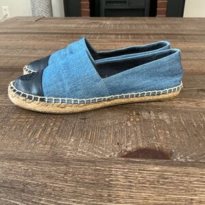 Tory Burch Color-Block Espadrilles in Denim Chambray Navy Leather